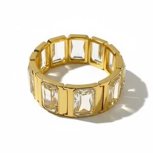 J Crew Gold Plate Rectangle Crystal Stone Statement Cuff Bracelet NEW